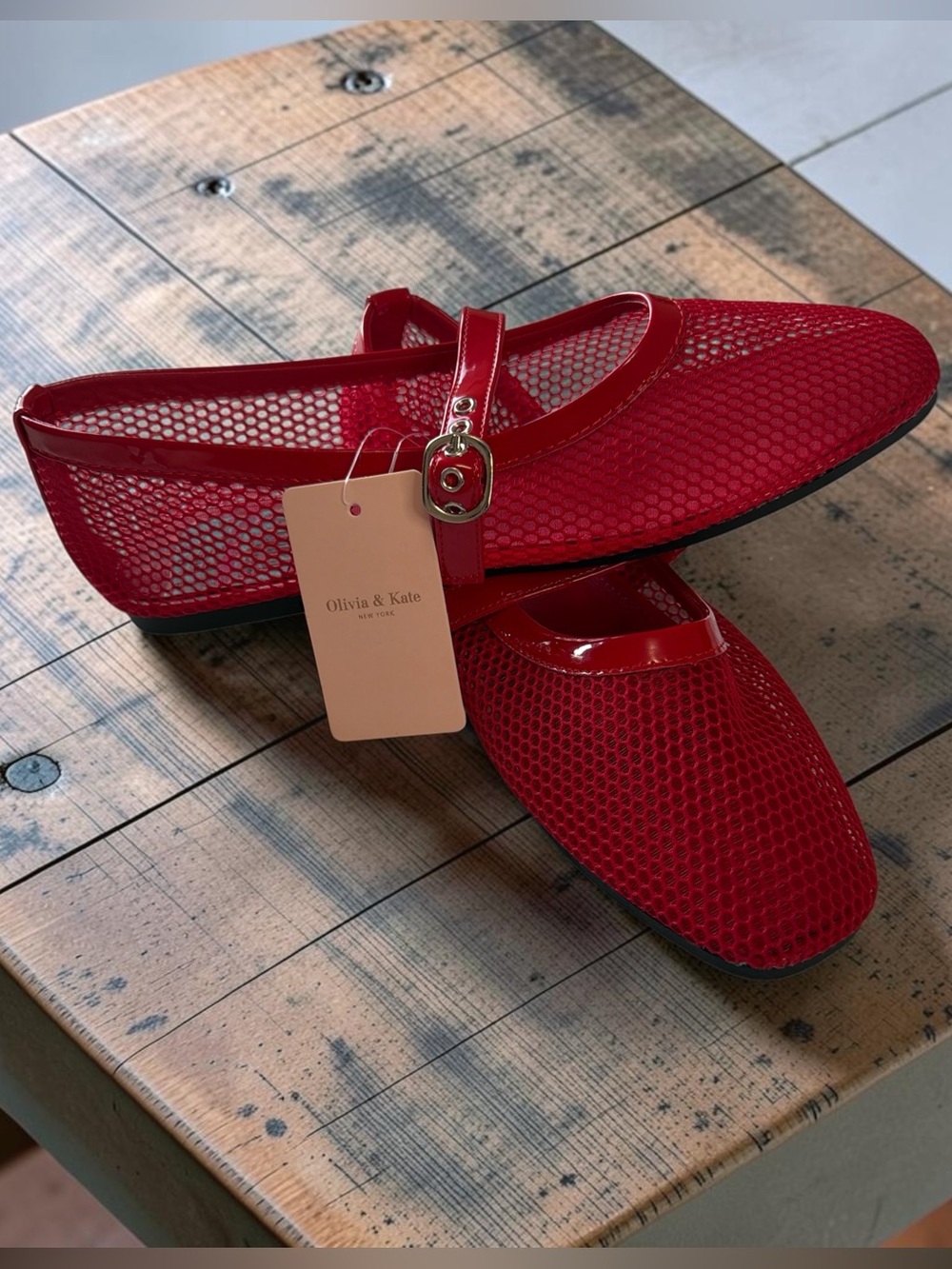 Classic Red Mary Jane Flats with Patent Trim - Picture 2 of 4